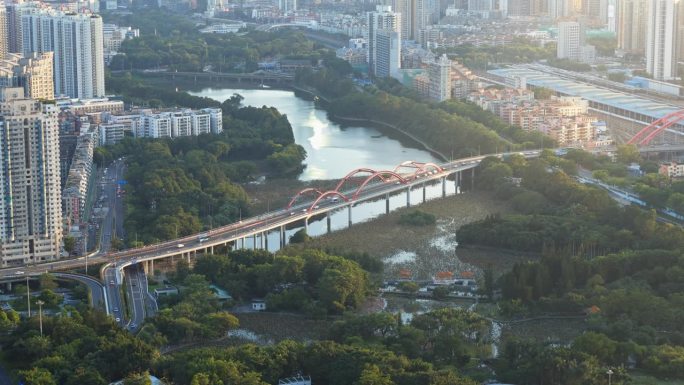 深圳罗湖区城市天际线及道路交通高角度拍摄