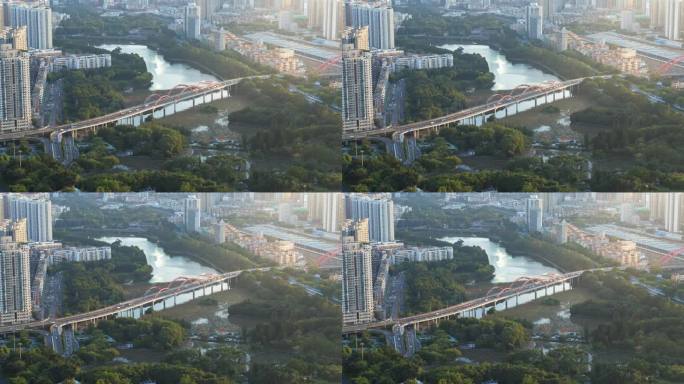 深圳罗湖区城市天际线及道路交通高角度拍摄