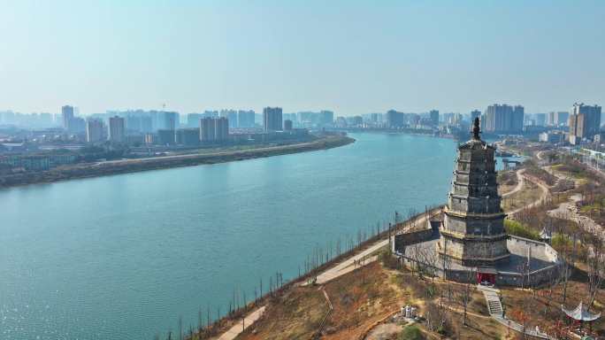 衡阳地标建筑来雁塔湘江航拍