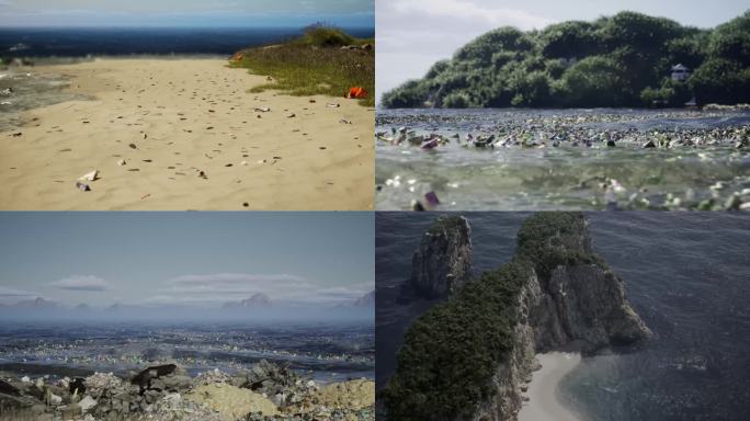 海洋垃圾，海洋悬崖风光 4K