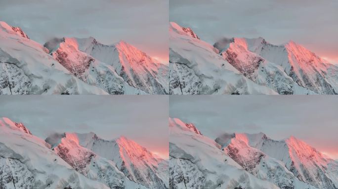 航拍四川甘孜横断山脉日照金山风光