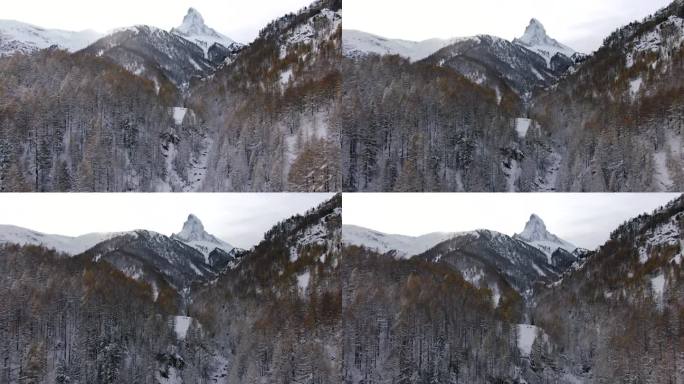 马特洪峰航拍无人驾驶飞机令人惊叹的冬季开场场景瑞士采尔马特瑞士阿尔卑斯山最著名的山峰十月初重清新的降
