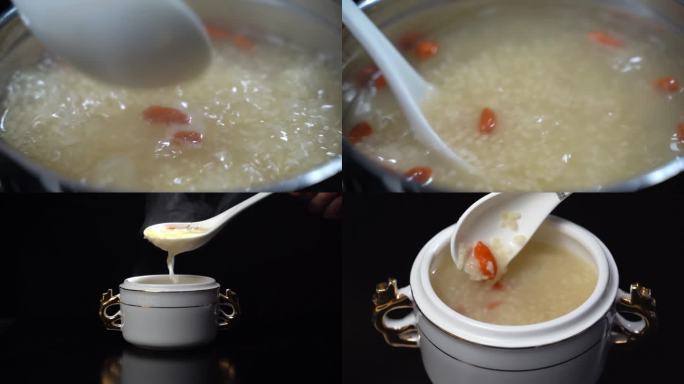 百合枸杞小米粥传统美食熬制过程