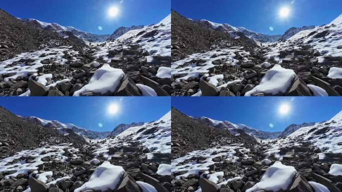 攀登贡嘎山区勒多曼因雪山的登山者徒步进山