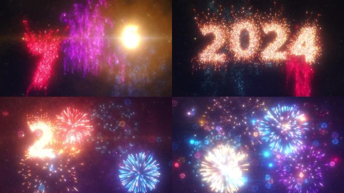 倒计时2024年新年与动画烟花数字和文字。