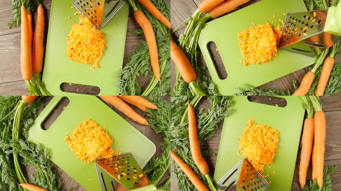 切菜板上的胡萝卜丝。