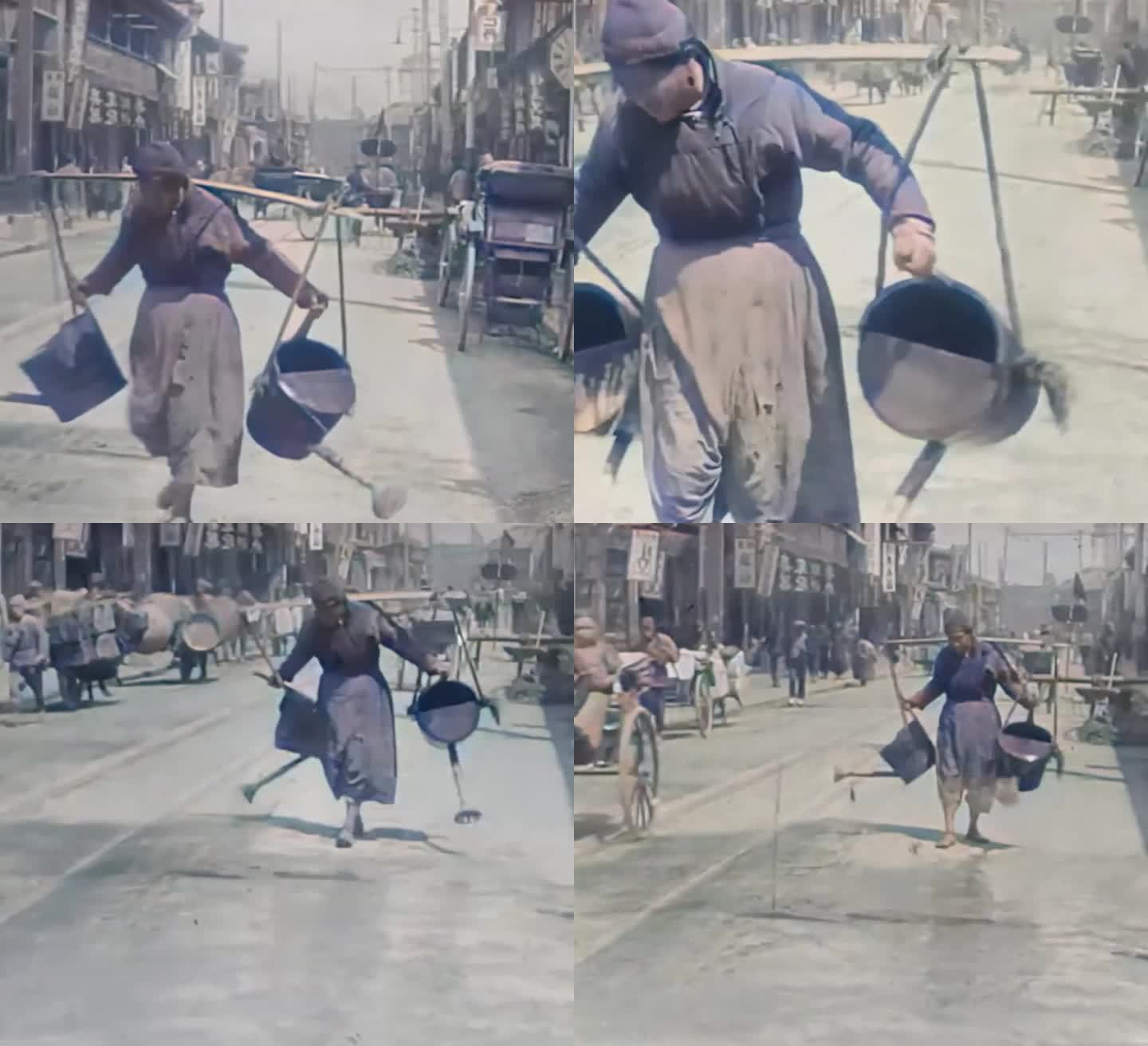 1915年北京大街上洒水降尘的环卫工人