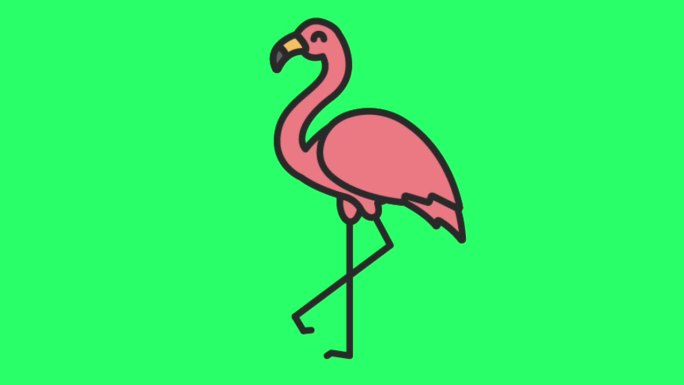绿色背景上的动画红色火烈鸟。