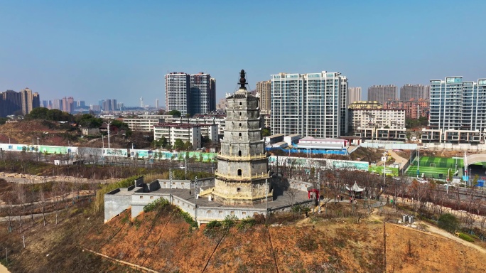 衡阳地标建筑来雁塔航拍