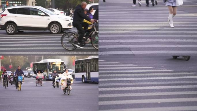 十字路口红绿灯 斑马线行人脚步
