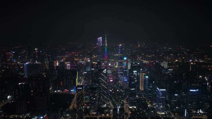 广州中轴线夜景航拍城市夜晚建筑灯光风光