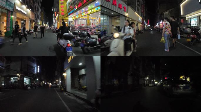 夜晚街道骑车第一视觉移动延时时光流逝
