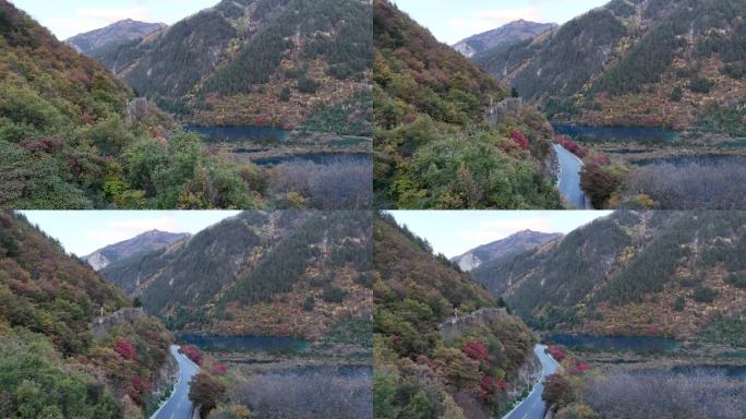 航拍四川九寨沟树正海群海秋季彩林风景空镜