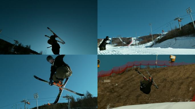 慢镜头滑雪空中翻转技巧高清4K