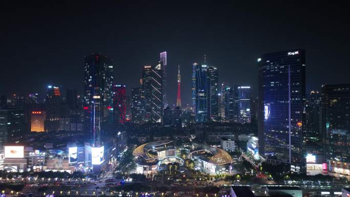 广州中轴线夜景航拍城市夜晚建筑灯光风光