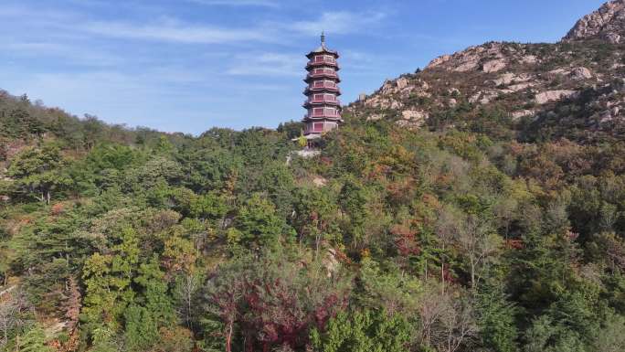 航拍山东荣成石岛赤山法华院赤山阁景区