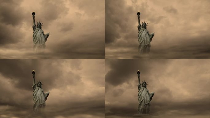 暴风雨天空中的自由女神像
