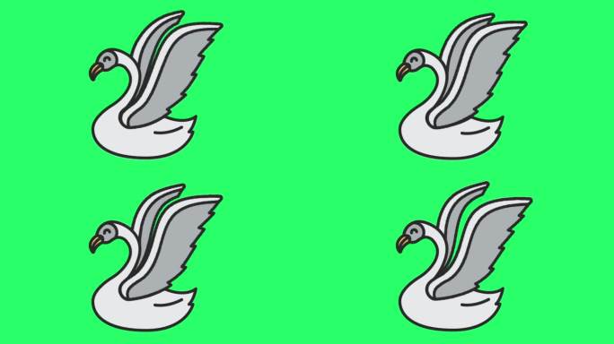绿色背景上的动画白天鹅。