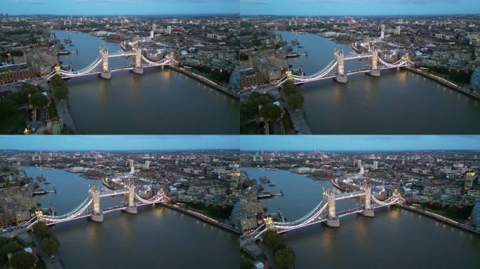 英国伦敦塔桥的夜景鸟瞰