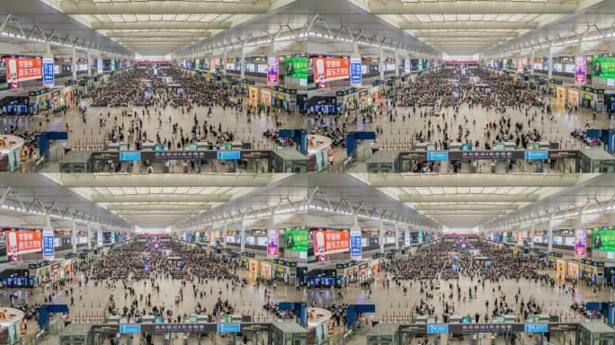 京沪高铁上海虹桥站候车室流动的人群
