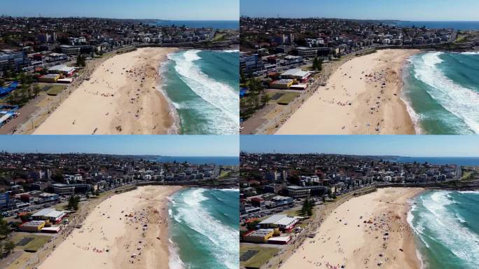 无人机航拍景观繁忙的Maroubra海滩兰德威克库吉海洋假期阳光周末新南威尔士州悉尼市旅游旅游澳大利