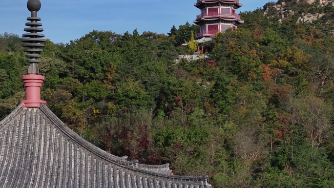 航拍山东荣成石岛赤山法华院赤山阁景区