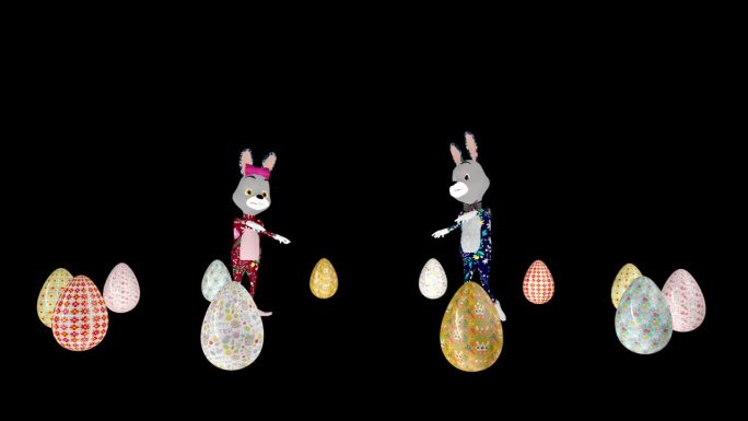 复活节夫妇兔子跳舞围绕着复活节彩蛋，环，阿尔法通道