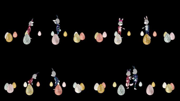 复活节夫妇兔子跳舞围绕着复活节彩蛋，环，阿尔法通道
