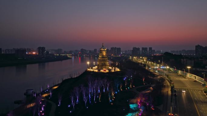 衡阳地标建筑来雁塔夜景