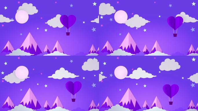 Love飞机气球的概念。《紫色和粉红色的明信片动画》