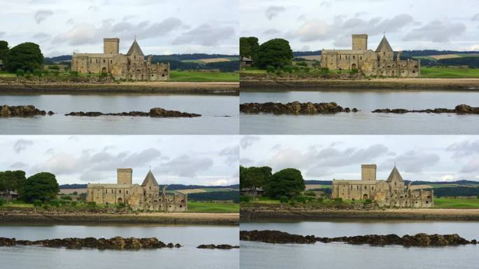 在苏格兰爱丁堡的福斯湾的一个小岛上，一座被毁坏的中世纪修道院。