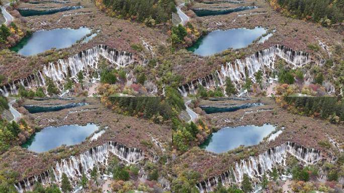 航拍四川九寨沟诺日朗瀑布秋季彩林风景空镜