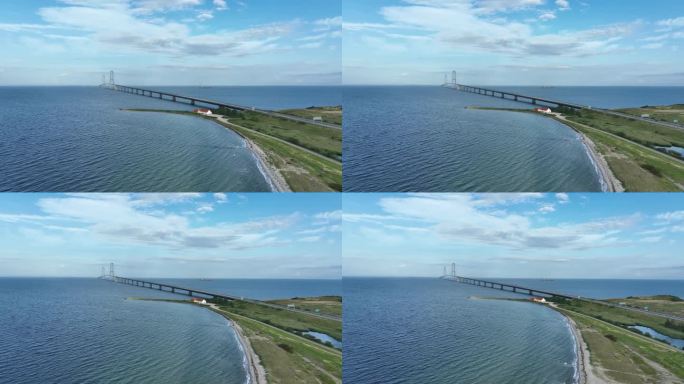 横跨西兰岛和富南岛海峡的大腰带桥。天线。