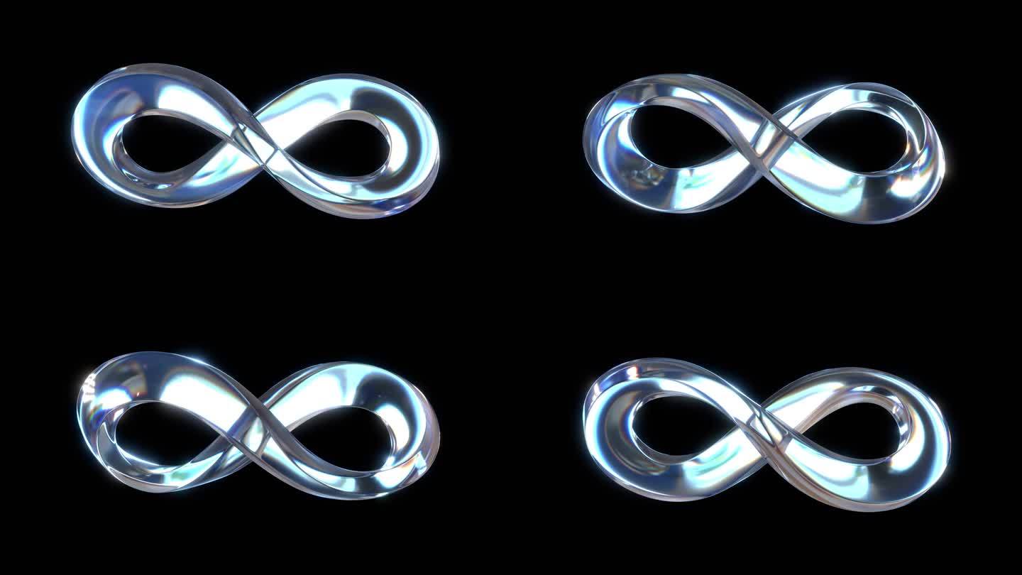 无缝循环动画视频的透明Möbius条，扭曲，旋转和折射