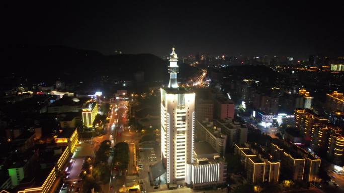 湖南长沙河西交警大楼夜景航拍