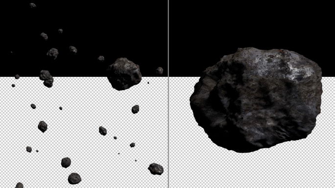 陨石群与单个陨石视频素材含透明通道