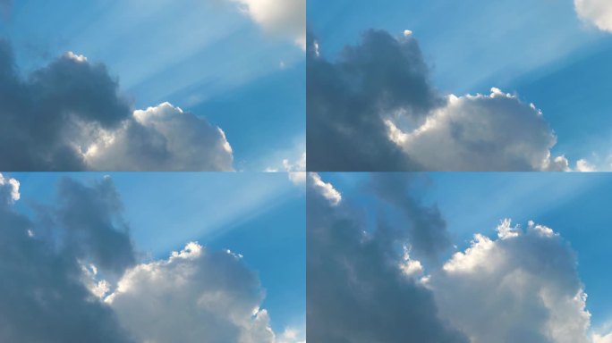 滚滚的白云在移动，白云在流逝。云在蓝天上奔跑。4k延时拍摄的白云蓝天背景。
