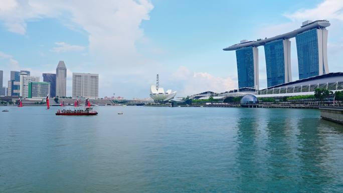新加坡 鱼尾狮公园的建筑景观 4k