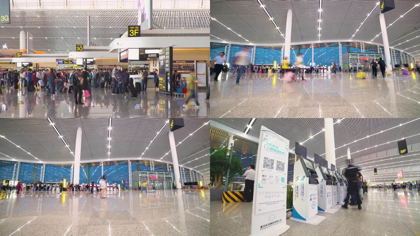4K重庆江北机场T3航站楼室内大厅人流