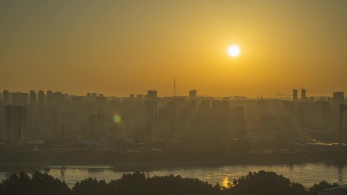 宜昌市日出大景延时城市风光长江