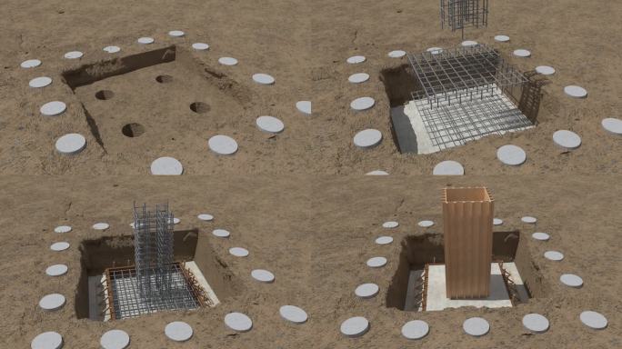 基坑 建筑动画 建筑生长地基双桩协同技术