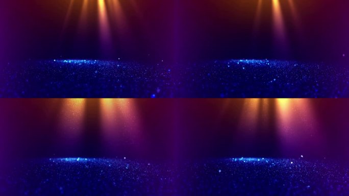 抽象圣诞魔法闪闪发光的尘埃颗粒与灯光效果。3D循环视频动画蓝橙色背景模板。