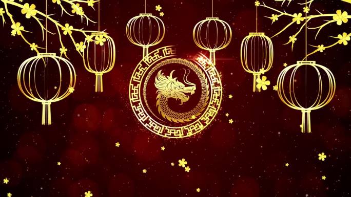 新年快乐2024，龙年，背景，灯笼装饰矢量设计。