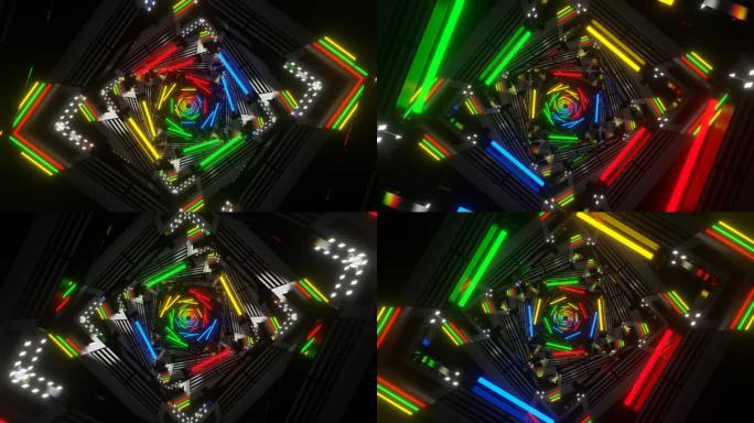 多色科幻霓虹辉光方形螺旋背景VJ循环在4K