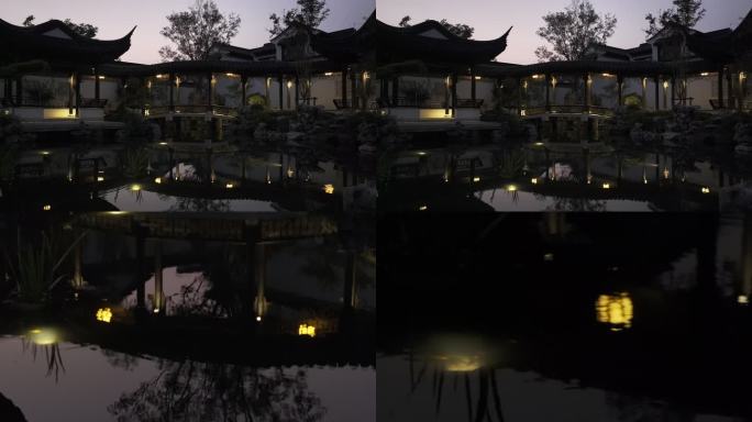 新中式合院别墅中央公园景观夜景