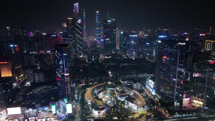 广州中轴线夜景航拍城市夜晚建筑灯光风光