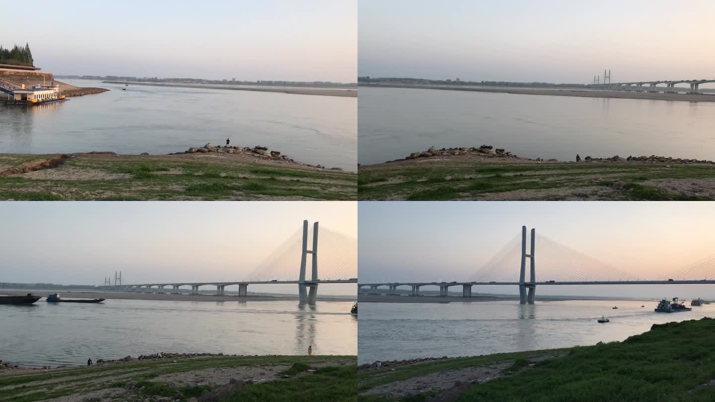 荆州长江边万寿宝塔湾长江大桥移动延时摄影