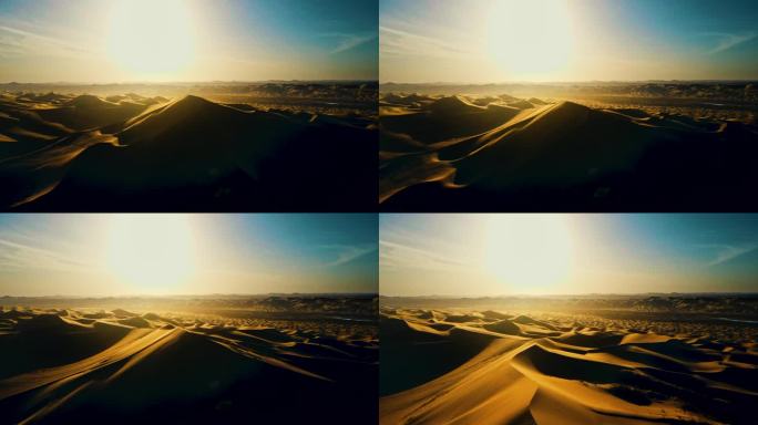 浩瀚沙漠夕阳沙海落日沙漠大景航拍