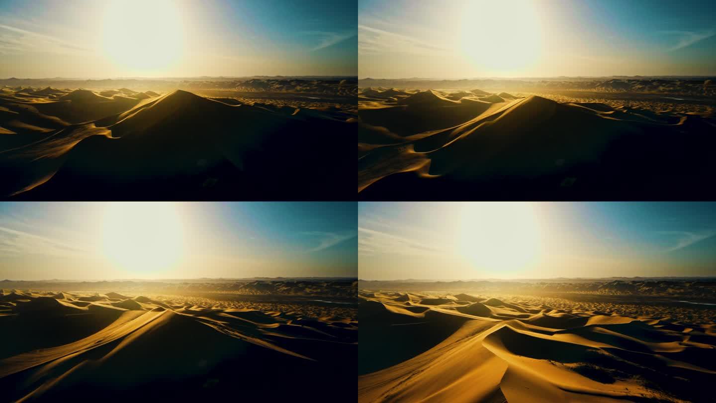 浩瀚沙漠夕阳沙海落日沙漠大景航拍