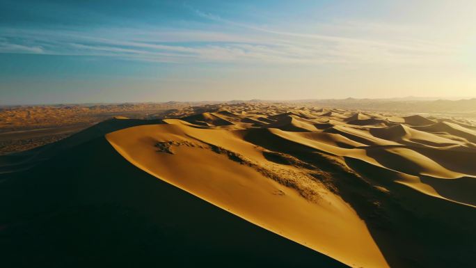 浩瀚沙漠落日沙海-夕阳沙漠大景航拍